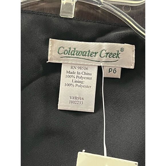 NWT Coldwater Creek LBD Chiffon Black Dress Rhinestone Diamond Brooch 6 Petite - Picture 11 of 14